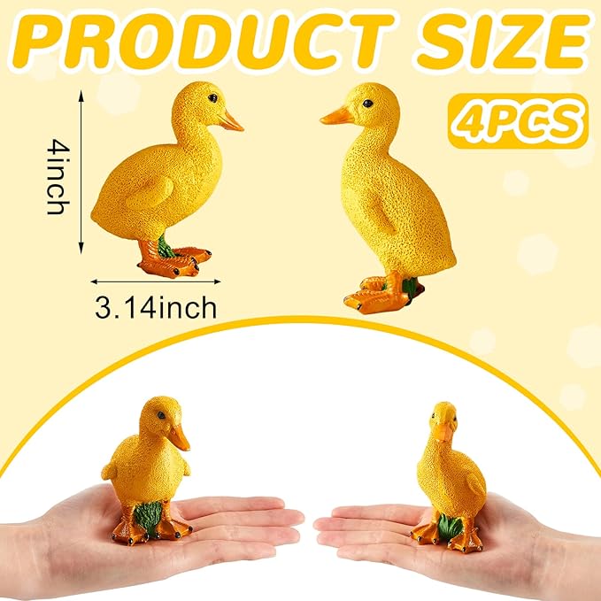 Lenwen 4 Pcs Resin Duck Figures Ducks Statue Duckling Outdoor Garden Statues for Patio Lawn Outdoor Yard Pond Decorations 3.9 x 3.1 x 2.8 Inch, 2 Styles