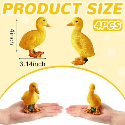 Lenwen 4 Pcs Resin Duck Figures Ducks Statue Duckling Outdoor Garden Statues for Patio Lawn Outdoor Yard Pond Decorations 3.9 x 3.1 x 2.8 Inch, 2 Styles