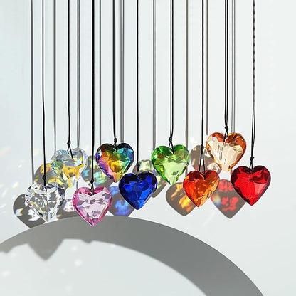 LONGSHENG - SINCE 2001 - Pack of 9 Crystal Suncatchers Colorful Heart Chandelier Prisms Stained Glass Pendants Parts Hanging Window Home Decor Crystal Ornaments