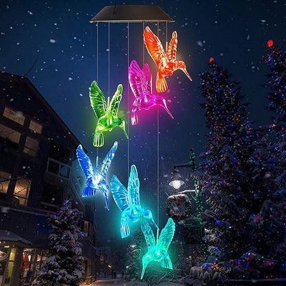TDA Solar Wind Chimes Light Outdoor Changing Color Decorative Mobile Portable for Patio Walkway Pathway Backyard Landscape Decoration (Transparent Hummingbird)