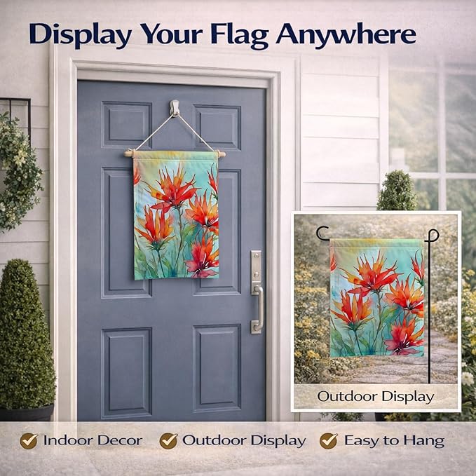 Caroline's Treasures Wyoming Indian Paintbrush in Watercolor Garden Flag Mailbox Flag Decorative Yard Flag Banner Outside Patio Artwork Yard Flower Beds, Garden Size, Multicolor