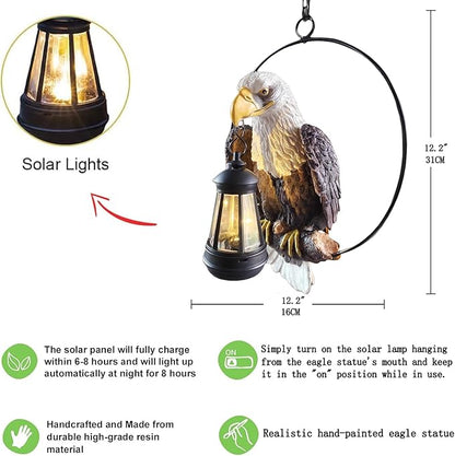 Solar-Powered Eagle Statue - 11.81 Inch Resin Outdoor Yard Art for Patio, Garden, Lawn | Ideal Housewarming & Birthday Gifts for Grandma, Mom & Women