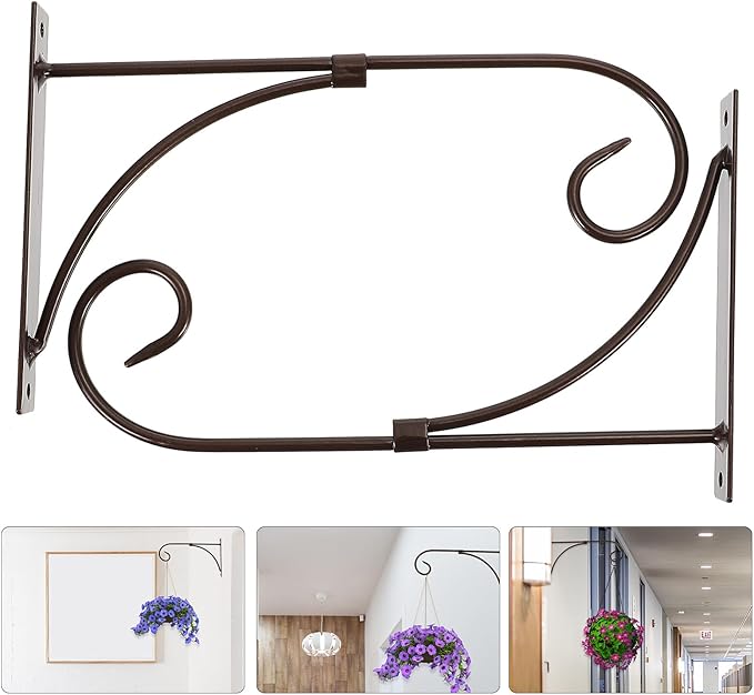 FRCOLOR Iron Wall Hanging Hook Plant Bracket for Outdoor Garden 2pcs Set, Black Decorative Flowerpot and Lantern Hangers for Patio and Indoor Use