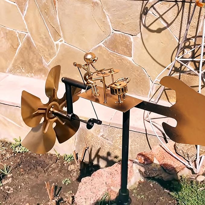 Handmade Metal Drummer Windmill, Drummer Music Figurines and Statues,Metal Art Musician Rocking Figurine Wind Mill for Garden Yard Lawn Patio (Drummer)
