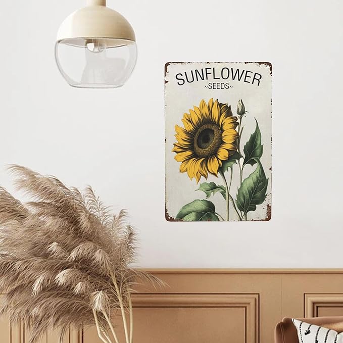 Vintage Tin Signs Retro Art with Sunflower Patterns & Fun Sayings - Perfect Wall Decor for Hippies, Boho Fans & Fairy Garden Lovers. Sun-Soaked Colors & Metal Material Add Rustic Charm - 12x8 Inches