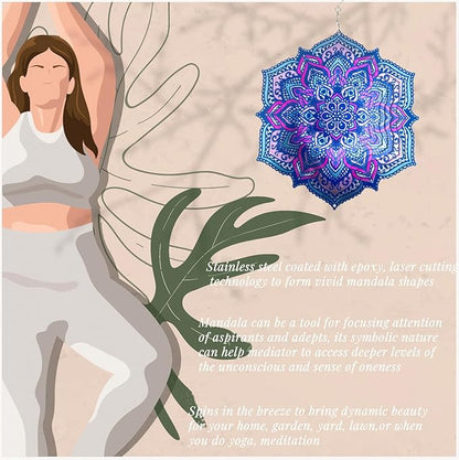 Mandala Wind Spinner Outdoor Mental Wind Spinner for Yard, Garden, Meditation, Yoga Decor Hanging Lawn Ornaments 3D Visual Effect (Mandala, 12''-1pc)