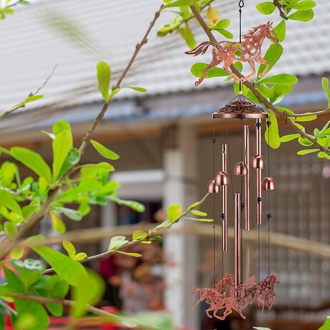 VioraWhite Horses Wind Chimes Outdoor Decorations for Women Men Mom Wife Grandma Birthday Gifts Metal Horses Wind Chimes for Outside Indoors, Lawn, Patio, Home, Porch, Yard Decor, Garden Decor