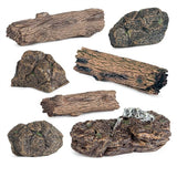 7PCS Miniature Tree Stumps Fake Tree Stump Decor Mini Stone Rock Statue Mini Garden Figurines for DIY Fairy Garden Miniature Moss Landscape