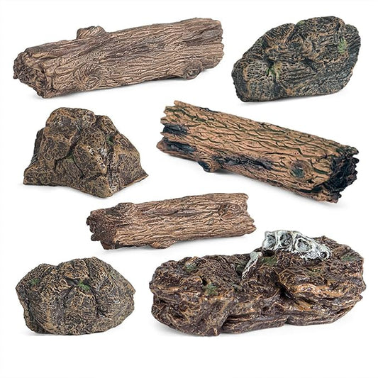 7PCS Miniature Tree Stumps Fake Tree Stump Decor Mini Stone Rock Statue Mini Garden Figurines for DIY Fairy Garden Miniature Moss Landscape