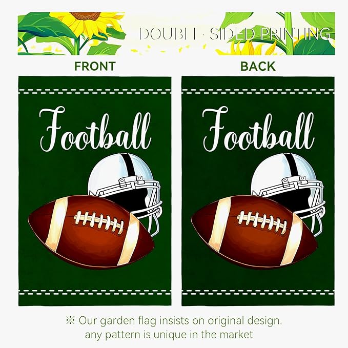 Football Garden Flag Football Helmet Double Sided Yard Flag The Big Game Polyeaster Garden Flags Sunday Sports Party Vertical Green House Banner 12 x 18 Inch Outdoor Decorative