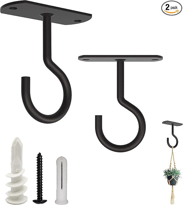NACETURE Ceiling Hooks Heavy Duty 2 Pack - Plant Hooks for Ceiling Hanging Hook for Hanging Basket Hook, Light, Bird Feeders, Wind Chimes Décor Indoor & Outdoor (Black, 2.5 Inch 2 Pack)