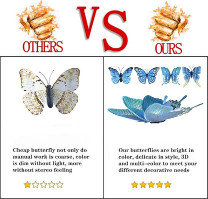 FENELY Butterfly Garden Decor Stakes,Double Wing Waterproof 3D Blue Butterflies Garden Ornaments Outdoor Decorations for Patio Lawn Yard PVC Gardening Art Christmas Whimsical Gifts