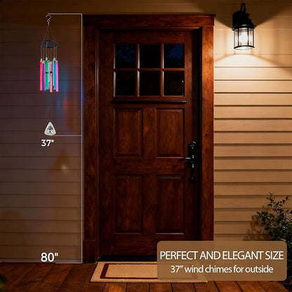 Solar Wind Chimes for Outside, 6 LED Tubes Auto-Color Changing, Birthday/Festival/White Elephant Gifts, 37” Outdoor Decor for Garden, Yard, Patio