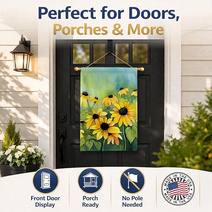 Caroline's Treasures Maryland Black-Eyed Susans in Watercolor House Flag Large Porch Sleeve Pole Decorative Outside Yard Banner Artwork Wall Hanging, Polyester, House Size, Multicolor