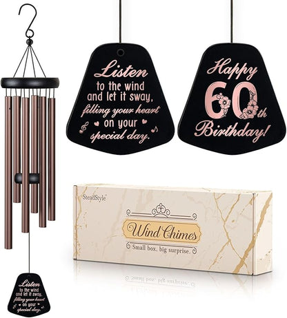 SteadStyle 60th Birthday Gifts for Women, Happy 60 Year Old Birthday Gifts for Her Mom Sister Wife Grandma - 60th Birthdays Wind Chimes 26in Garden Decoration