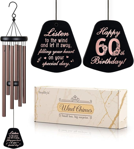 SteadStyle 60th Birthday Gifts for Women, Happy 60 Year Old Birthday Gifts for Her Mom Sister Wife Grandma - 60th Birthdays Wind Chimes 26in Garden Decoration