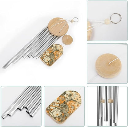 Wind Chimes for Outside,Many Flowers Bloomed Printed Cute Aluminium Windchimes Outdoors,Soothing Melodic Memorial Wind Chime for House Porch Patio Garden Balcony Decor