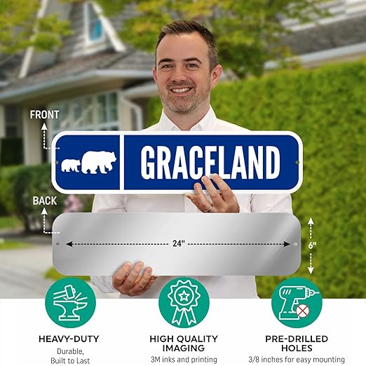 SmartSign Customize Your Own Blue Street Sign with Bear Symbol | 6" x 24" 3M EG Reflective Aluminum