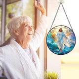 7.88'' Jesus Stained Glass Window Hanging,Christian Jesus Suncatchers Stained Glass Hanging with Hook Chain for Window, Sun Catchers Home Decor for Mother's Day Birthday for Women, Men, Wife, Mom