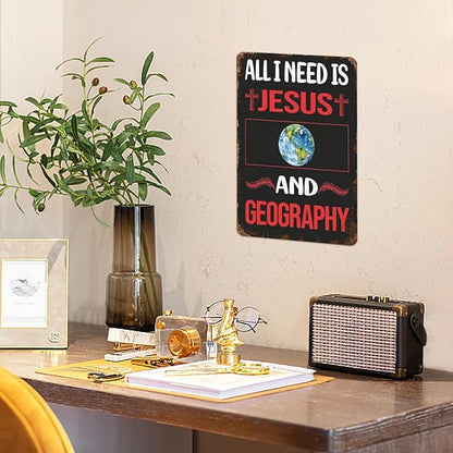 Vintage Tin Metal Sign Jesus Geographys 8x12 Inches Retro Wall Decor for Home,Garden,Patio,Office,Kitchen,Bathroom,Living Room,and More! Funny Quotes & Motivational Decorations