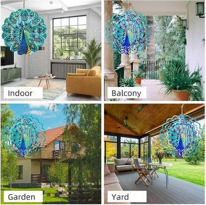 Metal Wind Spinners Outdoor Hanging Wind Spinner for Yard and Garden Decor for Outside,12In 3D Stainless Steel Peacock Wind Chime Christmas of Gifts for Women Mom