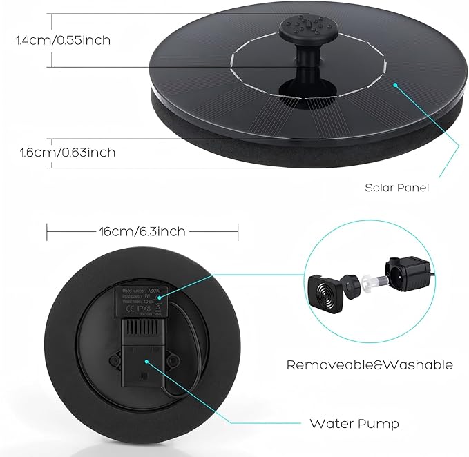 Solar Fountain Pump Bird Bath, 3W Floating Powered Water, Outdoor Panel for Garden, Pond, Pool, Decor & Tools
