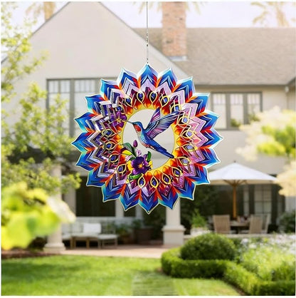 Hummingbird Metal Wind Spinner, 9 Inch Hanging Garden Decor for Patio, Porch, Balcony or Yard, Colorful Hummingbird Gift for Women, Mom, Grandma or Wife