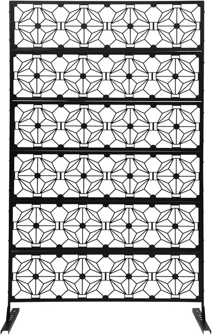 Metal Privacy Screen, 72" H x 44" W Freestanding Privacy Screens, Patio Decorative Metal Fence Panels with Stand, Portable Divider Screens, for Backyard/Patio/Deck (Black-Print, 72''H×44''W)