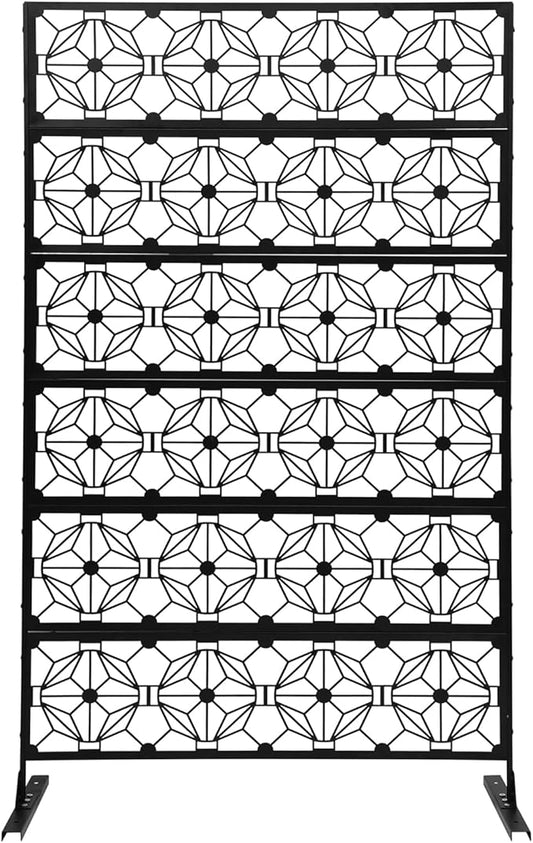 Metal Privacy Screen, 72" H x 44" W Freestanding Privacy Screens, Patio Decorative Metal Fence Panels with Stand, Portable Divider Screens, for Backyard/Patio/Deck (Black-Print, 72''H×44''W)