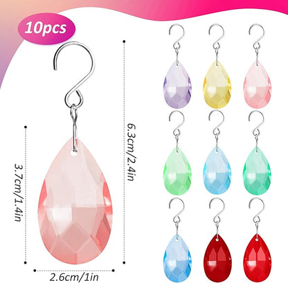 38mm Crystal Suncatcher Prism, 10pcs Multicolor Teardrop Crystals Chandeliers Replacement Pendants Christmas Crystal Ornaments Tree Decorations Birthday Wedding Party Home Decor Gifts (Colour)