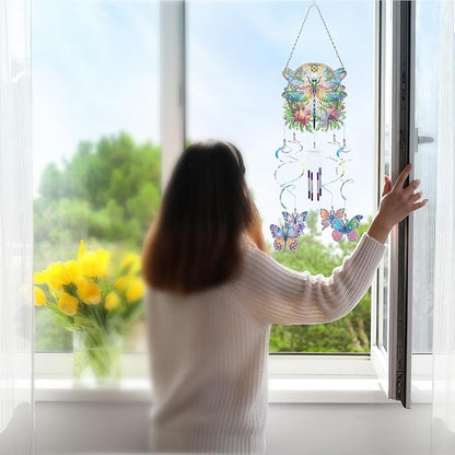 DIY Wind Chime Pendant Spring 3D Diamond Art Painting Hanging Ornament Double Sided Diamond Suncatchers for Window Home Backyard Garden Wall Door Decor-Dragonfly