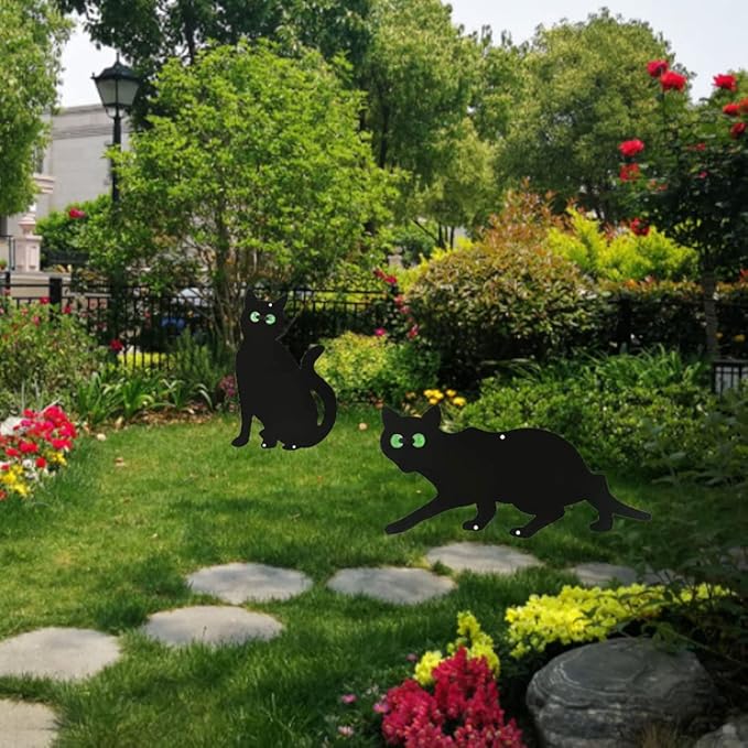 Gardening Cat Silhouette Gardening Cat with Marble Eyes Mice Control Harmless Bird Deterrent Decor 3PCS