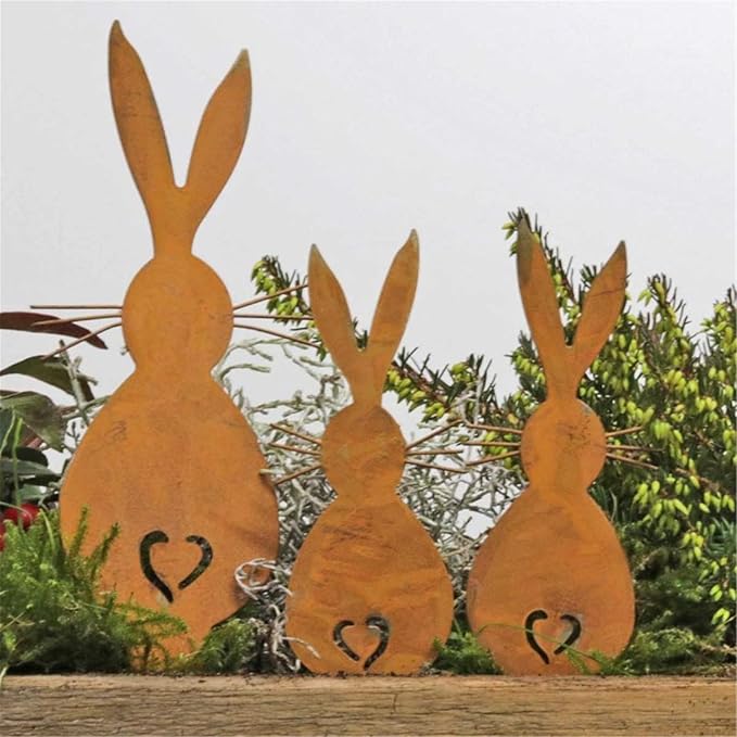 3Pcs Garden Statues Metal Yard Art Outdoor Decors Animals Stake Garden Decorations Outdoor Garden Statue