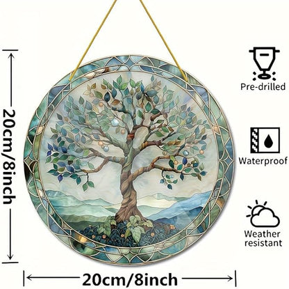 Stained Glass Window Hanging,Paint Tree of Life Suncatcher, Stained Glass Ornament, Suncatchers for Windows Hanging, Window Decor, Outdoor or Indoor, Gifts for Women, Bestie, Friends