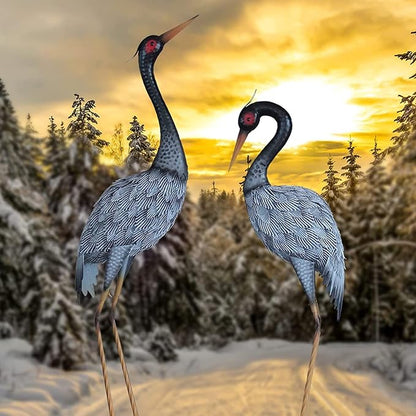 Metal Crane Statue Garden Decor, Heron Statue Yard Art for Outdoor Patio Lawn Backyard Pool Front Porch Decor, Bird Garden Sculpture & Statues, Set of 2, Spring & Summer Decorations