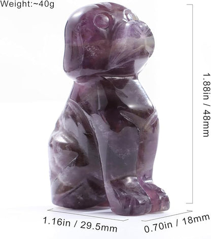 SMQ Amethyst Crystal Dog Statue Home Decor Polished 2" Carved Gemstone Puppy Sculpture Healing Statue Animal Carvings Figurines Gifts