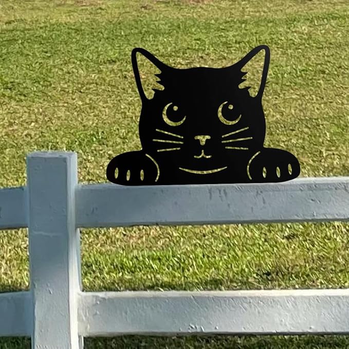 WADORN Metal Black Cat Garden Decor, Cat Silhouette Decorative Garden Stake Kitten Yard Art Cute Animal Wall Decor for Cats Lover Farmhouse Statue for Garden Backyard Patio Lawn Home Outdoor Decor