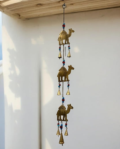 Recycled Iron Indian Camel Home Decor Bells Wall Hanging Chimes, Iron Metal Wall Art Decor, Antique Wind Chime Decoration, Indoor, Patio, Country Decor Size 85cm Height