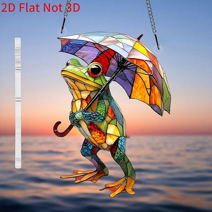 Spring Suncatcher Window Hanging with Colorful Frog Umbrella Designs Full Cover Acrylic Stained Glass Suncatchers Cute Window Decor Summer Ornament Indoor Outdoor for Home Garden Gift for Women