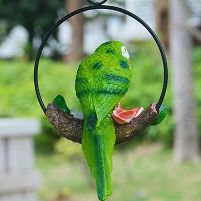 Parrot Decoration | Garden Sculpture Wall Decorations | Innovative Iron Ring Hanging Bird Statue-B