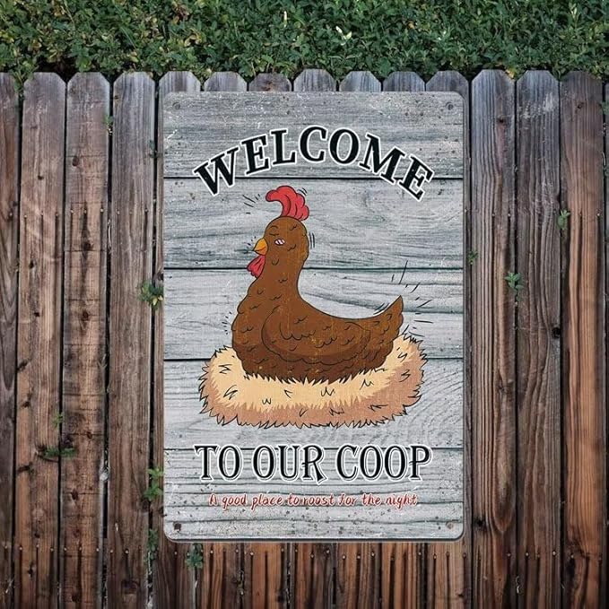 Vintage Metal Signs Chicken Coop Signs for Farm Yard Decor, Farm Tin Signs for Home Kitchen Outdoor Decor, Welcome To Our Coop - 8×12 inches