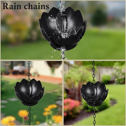4.2ft Rain Chains for Downspout, Metal Lotus Rain Chain 5 Lotus Rain Chain Cups, Adjustable Rain Catcher Chain for Eaves Drainage, Replacement for Downspout, Gardens Patios & Home Decor