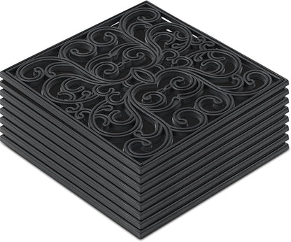 Pangda 8 Pcs Rubber Stepping Stones Outdoor Garden Walkway, 12 x 12 Inch Heavy Duty Pathway Pavers Retro Decorative Stepping Stones for Outside Landscaping Yard Lawn Path(Black,Scroll Square)