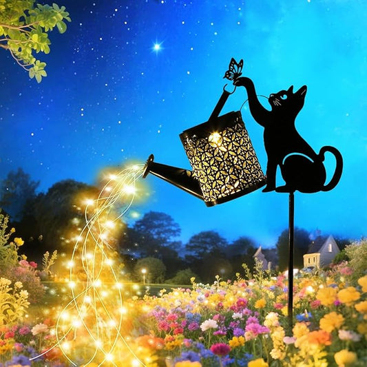 Black Cat Gifts - Solar Cat Garden Statue,Black Metal Garden Decor,Yard Decor Stakes with Lantern, Gifts for Women Mom and Grandma or for Cat Lovers