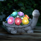 Solar Garden Decor Turtle with Rose and 7 LED Lights - Outdoor Decor Tortoise Statue for Patio, Balcony, Yard Ornament, Unique Gifts for Mom.