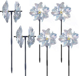 BATTIFE Reflective Pinwheels for Yard and Garden, Pre-Installed Sparkly Blind Birds Pin Wheel, Scare Birds & Animal Away Wind Spinner, 6 Pack (Silver Double-Sides)