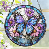 Stained Glass Suncatcher Window Hanging, 7.8 Inch Handmade Sunflower Garden suncatchers, Suncatcher Home Decor,Gift for Women, Mom, Grandma (Butterfly)