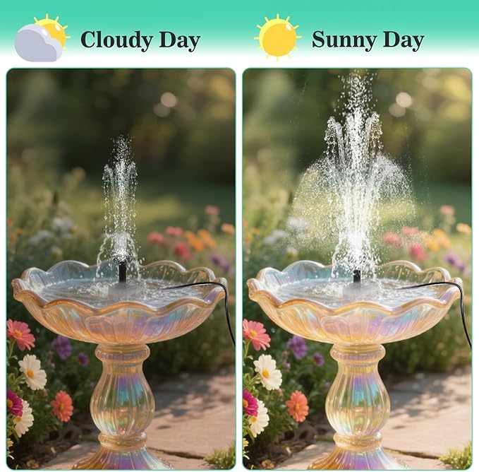 Solar Water Fountain for Bird Bath with Seperate Solar Panel 1.8W,Solar Fountain Pump for Pond,Water Feature Solar Water Pump