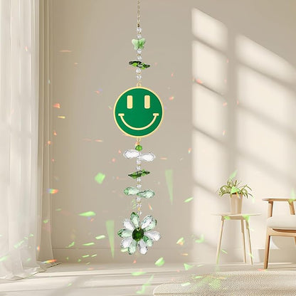 Crystal Suncatcher, 15.5 Inch Green Crystal Sun Catcher, Gift for Spring Home Decor Rainbow Sparkly Pendant