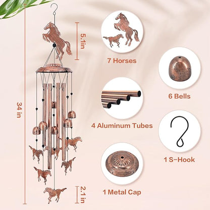 Horse Wind Chimes Outdoor Horse Gifts for Women/Men/Mom/Grandma/Wife/Friends Birthday Gifts Memorial Gift Metal WindChimes for Outside/Indoors, Home, Lawn, Porch, Patio, Garden Decor, Yard Decorations